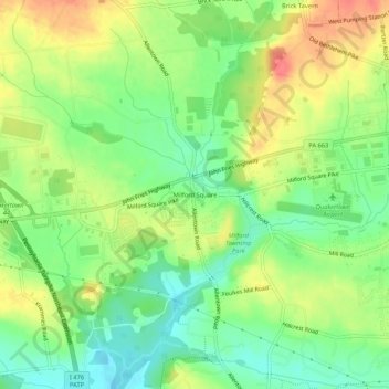 Mapa topográfico Milford Square, altitud, relieve