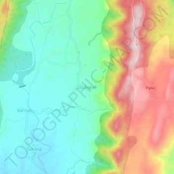 Mapa topográfico Dodawali, altitud, relieve