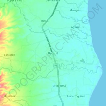 Mapa topográfico Bansud, altitud, relieve