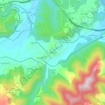 Mapa topográfico Castañedo, altitud, relieve