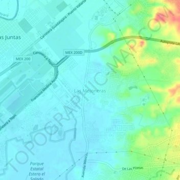 Mapa topográfico Las Mojoneras, altitud, relieve