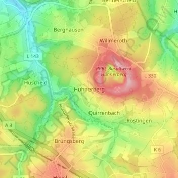 Mapa topográfico Hühnerberg, altitud, relieve