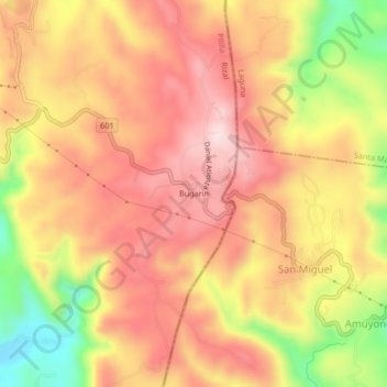 Mapa topográfico Bugarin, altitud, relieve