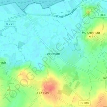 Mapa topográfico Ardevon, altitud, relieve