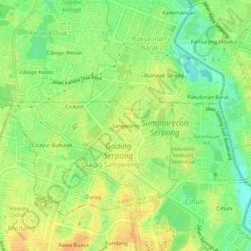 Mapa topográfico Sangereng, altitud, relieve