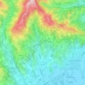 Mapa topográfico Molvena, altitud, relieve