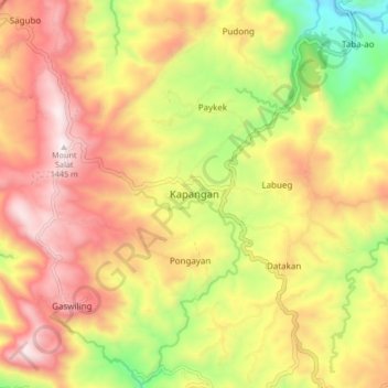 Mapa topográfico Kapangan, altitud, relieve