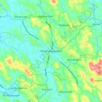 Mapa topográfico Koothattukulam, altitud, relieve