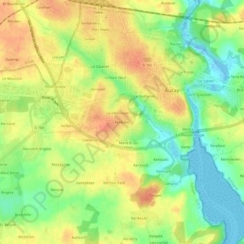 Mapa topográfico Kerléano, altitud, relieve