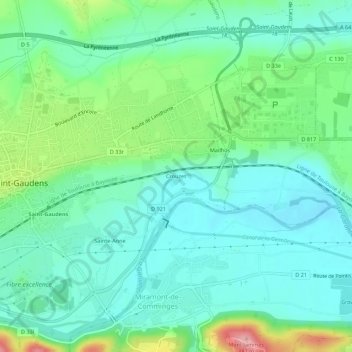 Mapa topográfico Crouzet, altitud, relieve