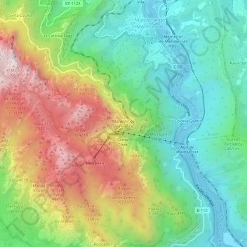 Mapa topográfico Monestir de Montserrat, altitud, relieve