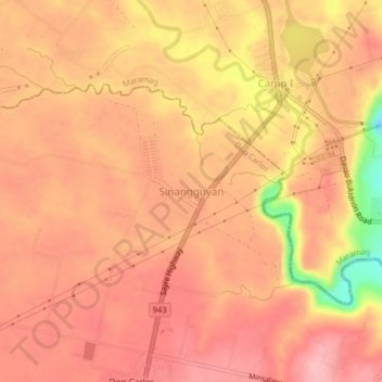 Mapa topográfico Sinangguyan, altitud, relieve