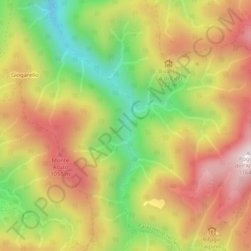 Mapa topográfico Cascata del Rio Rovigo, altitud, relieve