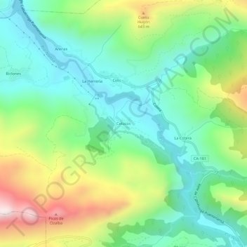 Mapa topográfico Celucos, altitud, relieve