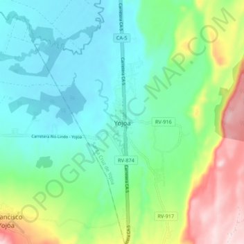 Mapa topográfico Yojoa, altitud, relieve