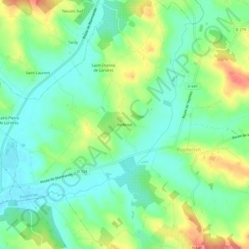 Mapa topográfico Bellevue, altitud, relieve