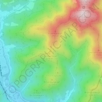 Mapa topográfico Place des Canaris, altitud, relieve