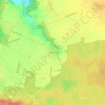 Mapa topográfico Fontaineroux, altitud, relieve