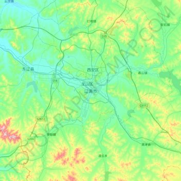 Mapa topográfico 辽源市, altitud, relieve