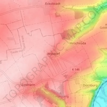 Mapa topográfico Wilsdorf, altitud, relieve