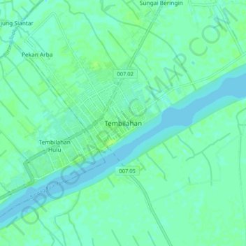Mapa topográfico Tembilahan, altitud, relieve