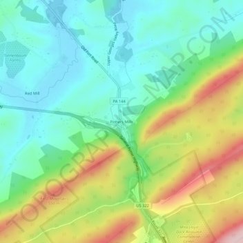 Mapa topográfico Potters Mills, altitud, relieve