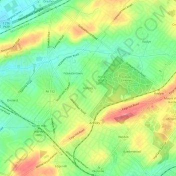 Mapa topográfico Ardsley, altitud, relieve