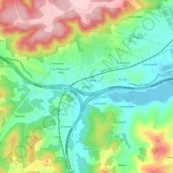 Mapa topográfico La Vega, altitud, relieve