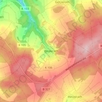 Mapa topográfico Wederath, altitud, relieve