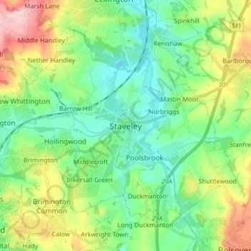 Mapa topográfico Staveley, altitud, relieve
