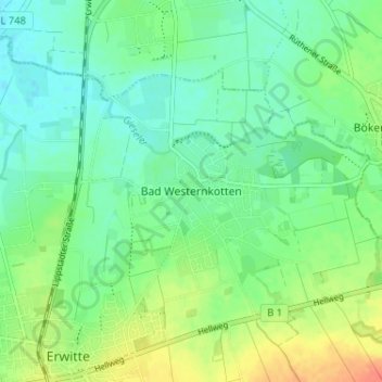 Mapa topográfico Bad Westernkotten, altitud, relieve