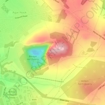 Mapa topográfico Bardon Hill, altitud, relieve