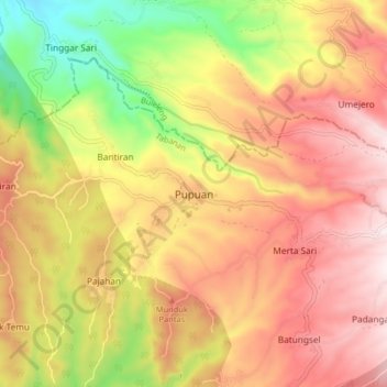Mapa topográfico Pupuan, altitud, relieve