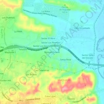 Mapa topográfico Bosque Dorado, altitud, relieve