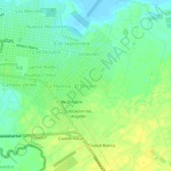Mapa topográfico El Bosque, altitud, relieve