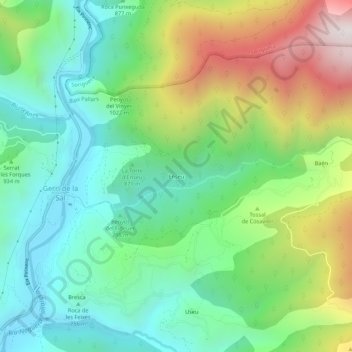 Mapa topográfico Enseu, altitud, relieve
