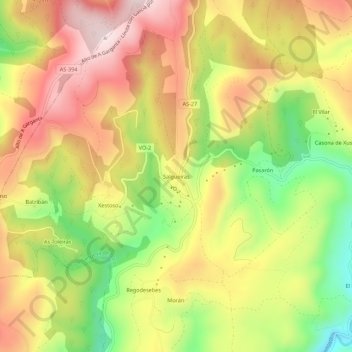 Mapa topográfico Salgueiras, altitud, relieve