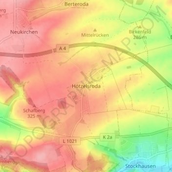 Mapa topográfico Hötzelsroda, altitud, relieve