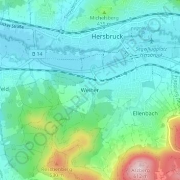 Mapa topográfico Weiher, altitud, relieve
