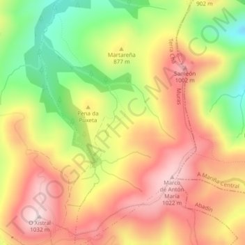 Mapa topográfico Teniente, altitud, relieve