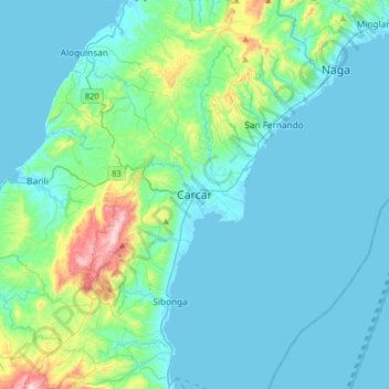 Mapa topográfico Carcar, altitud, relieve