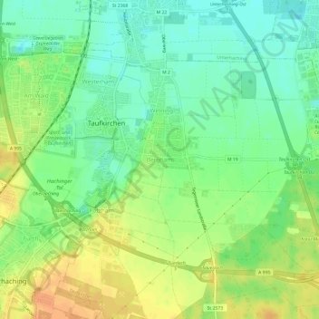 Mapa topográfico Bergham, altitud, relieve