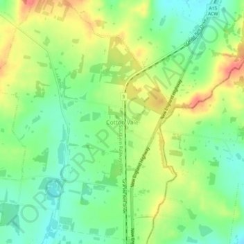 Mapa topográfico Cotton Vale, altitud, relieve