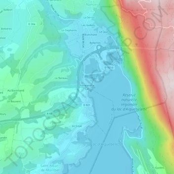 Mapa topográfico Novalaise le Lac, altitud, relieve