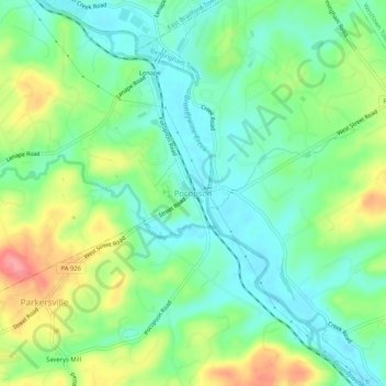 Mapa topográfico Pocopson, altitud, relieve