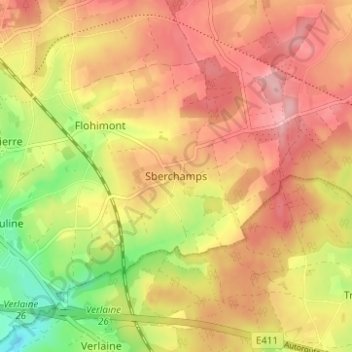 Mapa topográfico Sberchamps, altitud, relieve