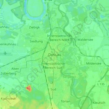 Mapa topográfico Dessau, altitud, relieve