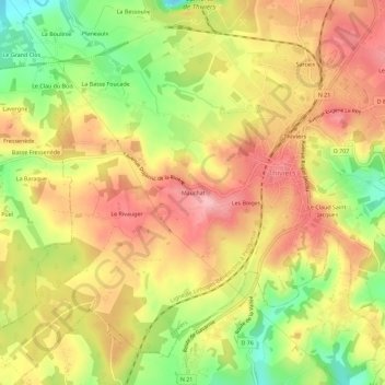 Mapa topográfico Mauchat, altitud, relieve