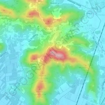 Mapa topográfico Monte Ceva, altitud, relieve