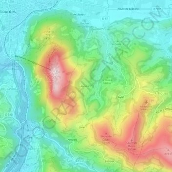 Mapa topográfico Lousourm, altitud, relieve